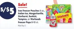 Family Dollar Icee Freezer Pouches Italian Ice Margaritaville Starburst Sunkist Tampico or Warheads offer