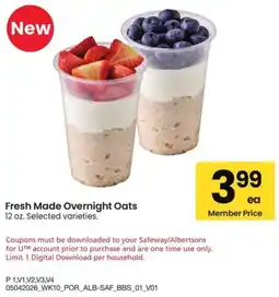 Albertsons Fresh Made Overnight Oats offer