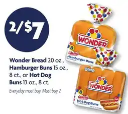 Family Dollar Wonder Bread 20 oz., Hamburger Buns 15 oz., 8 ct., or Hot Dog Buns 13 oz., 8 ct offer