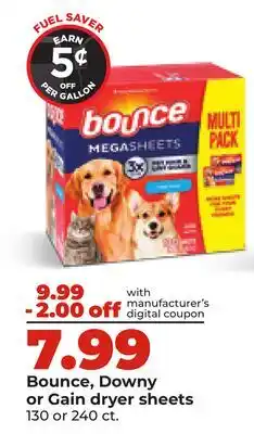 Hy-Vee Bounce, Downy or Gain dryer sheets offer