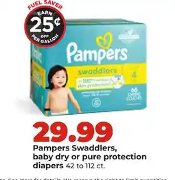 Hy-Vee Pampers Swaddlers, baby dry or pure protection diapers offer
