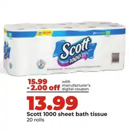 Hy-Vee Scott 1000 sheet bath tissue offer