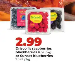 Hy-Vee Driscoll's raspberries blackberries 6 oz. pkg. or Sunset blueberries 1 pint pkg offer