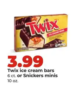 Hy-Vee Twix ice cream bars 6 ct. or Snickers minis 10 oz offer