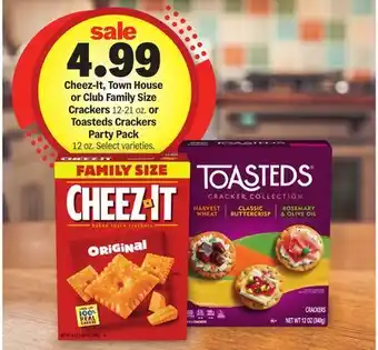 Meijer Cheez-It, Town House or Club Family Size Crackers 12-21 oz. or Toasteds Crackers Party Pack 12 oz offer