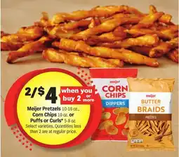 Meijer Meijer Pretzels, Corn Chips, or Puffs or Curls offer