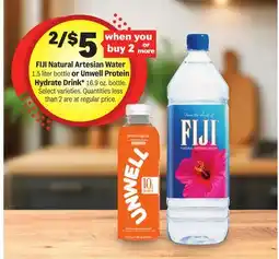Meijer FIJI Natural Artesian Water 1.5 liter bottle or Unwell Protein Hydrate Drink* 16.9 oz. bottle offer