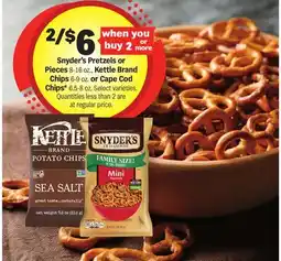 Meijer Snyder's Pretzels or Pieces 8-16 oz., Kettle Brand Chips 6-9 oz. or Cape Cod Chips* 6.5-8 oz offer