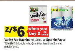 Meijer Vanity Fair Napkins 40-100 ct. or Sparkle Paper Towels* 2 double rolls offer