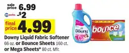 Meijer Downy Liquid Fabric Softener 66 oz. or Bounce Sheets 160 ct. or Mega Sheets* 80 ct offer