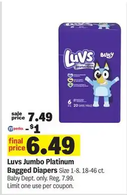 Meijer Luvs Jumbo Platinum Bagged Diapers offer