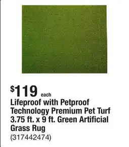 The Home Depot Lifeproof with Petproof Technology Premium Pet Turf 3.75 ft. x 9 ft. Green Artificial Grass Rug offer