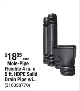 The Home Depot Mole-Pipe Flexible 4 in. x 6 ft. HDPE Solid Drain Pipe with Universal Downspout Adapter (2-Pack) offer