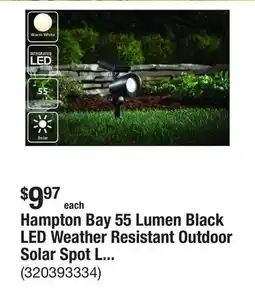 The Home Depot Hampton Bay 55 Lumen Black LED Weather Resistant Outdoor Solar Spot Light with Adjustable Head offer
