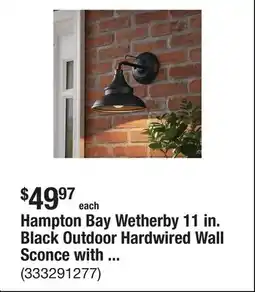 The Home Depot Hampton Bay Wetherby 11 in. Black Outdoor Hardwired Wall Sconce with No Bulbs Included offer