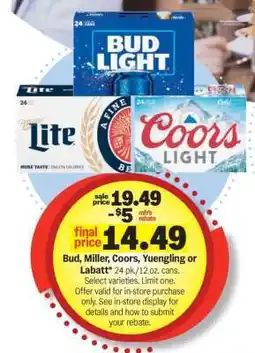 Meijer Bud, Miller, Coors, Yuengling or Labatt offer