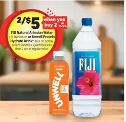Meijer FIJI Natural Artesian Water or Unwell Protein Hydrate Drink offer