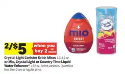 Meijer Crystal Light Canister Drink Mixes or Mio, Crystal Light or Country Time Liquid Water Enhancer offer