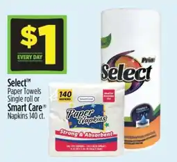 Dollar General Select Paper Towels Single roll or Smart Care Napkins 140 ct offer