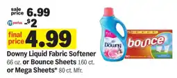 Meijer Downy Liquid Fabric Softener or Bounce Sheets or Mega Sheets offer