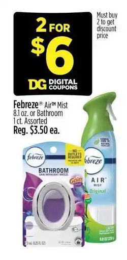 Dollar General Febreze Air Mist or Bathroom offer