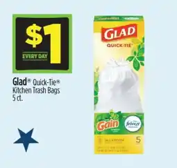 Dollar General Glad Quick-Tie Kitchen Trash Bags 5 ct offer