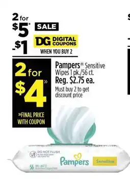 Dollar General Pampers Sensitive Wipes offer