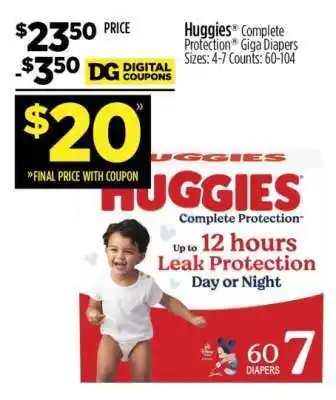 Dollar General Huggies Complete Protection Giga Diapers offer