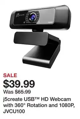Office Depot j5create USB HD Webcam with 360° Rotation and 1080P, JVCU100 offer