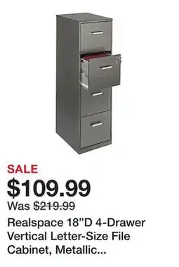 Office Depot Realspace 18D 4-Drawer Vertical Letter-Size File Cabinet, Metallic Charcoal offer