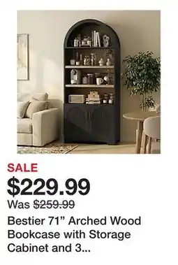 Office Depot Bestier 71 Arched Wood Bookcase with Storage Cabinet and 3 Adjustable Shelves, Black offer