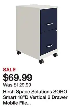 Office Depot Hirsh Space Solutions SOHO Smart 18D Vertical 2 Drawer Mobile File Cabinet, White/Navy offer