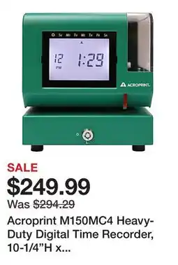 Office Depot Acroprint M150MC4 Heavy-Duty Digital Time Recorder, 10-1/4H x 9-1/2W x 11D, Green offer