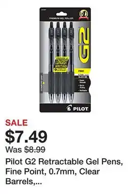 Office Depot Pilot G2 Retractable Gel Pens, Fine Point, 0.7mm, Clear Barrels, Black Ink, Pack Of 4 Pens offer