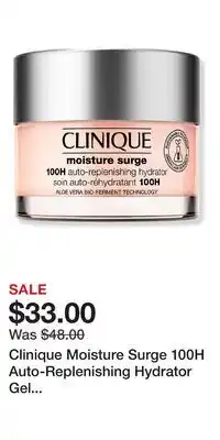 Ulta Beauty Clinique Moisture Surge 100H Auto-Replenishing Hydrator Gel Moisturizer with Hyaluronic Acid offer