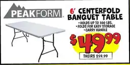 Ollie's PEAKFORM 6' CENTERFOLD BANQUET TABLE offer
