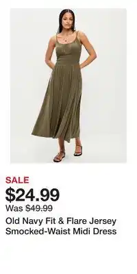 Old Navy Old Navy Fit & Flare Jersey Smocked-Waist Midi Dress offer