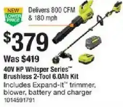 The Home Depot 40V HP Whisper Series™ Brushless 2-Tool 6.0Ah Kit offer