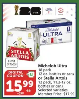 Albertsons Michelob Ultra 18 pack or Stella Artois 12 pack offer
