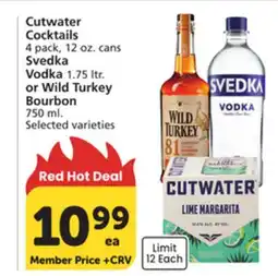 Albertsons Cutwater Cocktails 4 pack, 12 oz. cans Svedka Vodka 1.75 Ltr. or Wild Turkey Bourbon 750 ml offer