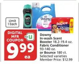 Albertsons Downy In-wash Scent Booster 18.2-19.4 oz. Fabric Conditioner 93-140 oz. or Bounce 180 ct offer