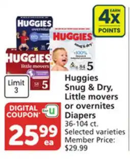 Albertsons Huggies Snug & Dry, Little movers or overnites Diapers offer