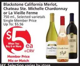 Albertsons Blackstone California Merlot, Chateau Ste. Michelle Chardonnay or La Vieille Ferme offer