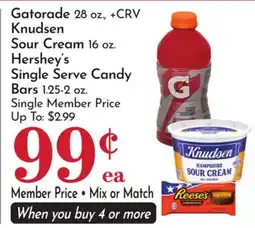 Pavilions Gatorade 28 oz., Knudsen Sour Cream 16 oz. Hershey's Single Serve Candy Bars 1.25-2 oz offer