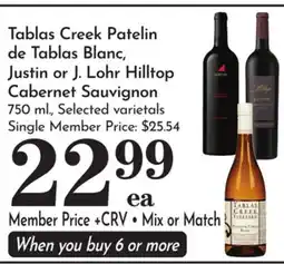 Pavilions Tablas Creek Patelin de Tablas Blanc, Justin or J. Lohr Hilltop Cabernet Sauvignon offer