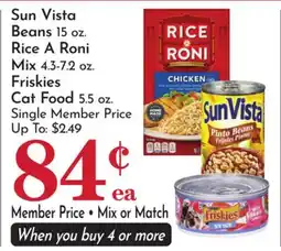 Pavilions Sun Vista Beans 15 oz. Rice A Roni Mix 4.3-7.2 oz. Friskies Cat Food 5.5 oz offer