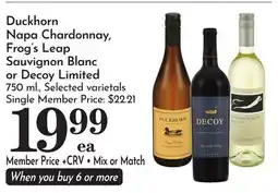 Pavilions Duckhorn Napa Chardonnay, Frog's Leap Sauvignon Blanc or Decoy Limited offer