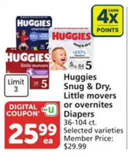 Pavilions Huggies Snug & Dry, Little movers or overnites Diapers offer