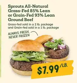 Sprouts Farmers Market Sprouts All-Natural Grass-Fed 85% Lean or Grain-Fed 93% Lean Ground Beef offer