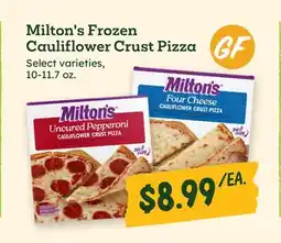 Sprouts Farmers Market Milton's Frozen Cauliflower Crust Pizza offer